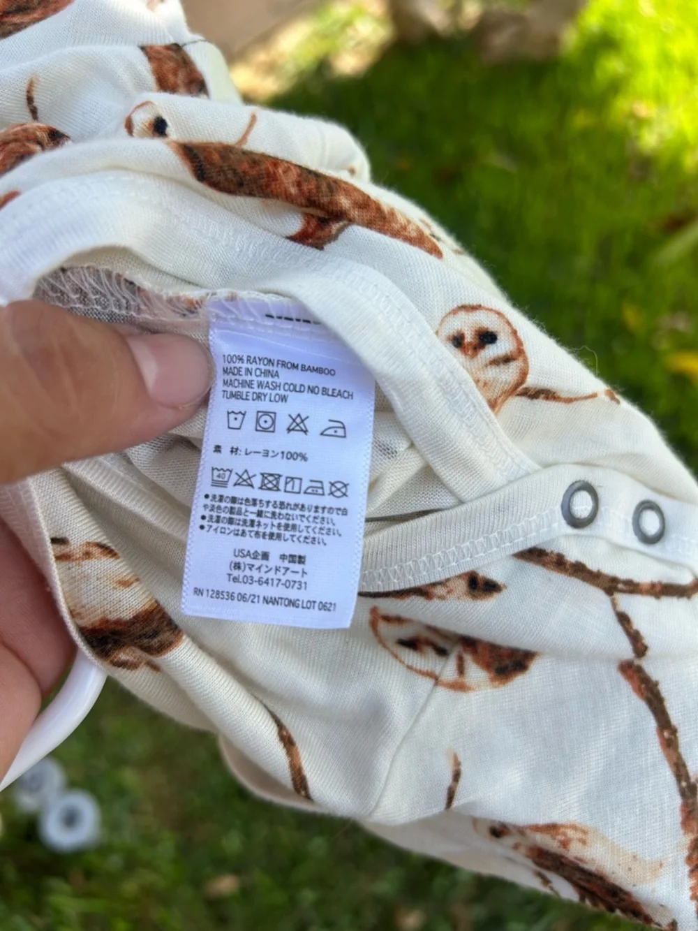 Milkbarn Cream and Brown Owl Print Long-Sleeve One-Piece